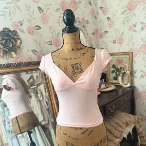 Blush Pink V-Neck Cap Sleeve Blouse